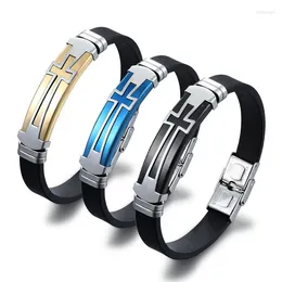Charm Bracelets Punk Cross Bracelet For Men Silicone Stainless Steel Male Jewelry Wristband Cuff Bangles