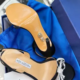 sandali di alta qualità AQUAZZURA Designer ultime donne tacchi Raso party sexy Bow Moda abito da sposa scarpe con cristalli impreziositi con strass a spillo IZS6