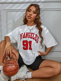 Womens TShirt Basketball Clothes Letter Print Drop Shoulder Tee Shirt Top Women Summer High Street Style Graphic Short Sleeve T Shirts 230224