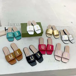 Designer Slippers Women Leather Mules Fashion Versatile Flat Heel New Ladies Metal Golden Star Letters Slides Temperament Sandals with box