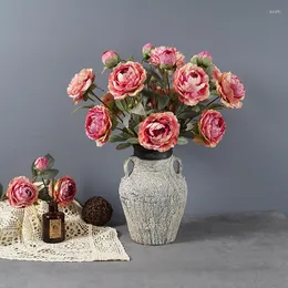 Fiori decorativi 2 pezzi 3 teste Simulazione Peonia Bouquet Fiore di seta Retro Rosa europea Regalo di San Valentino Decorazione dello sfondo domestico