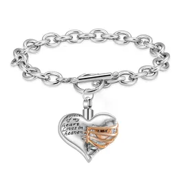 Catena a maglie Un pezzo del mio cuore vive in paradiso Medaglione Cuore Bracciale Ricordo Memoriale Cremazione Gioielli Ceneri Urna Bracciale Dropshipping G230222