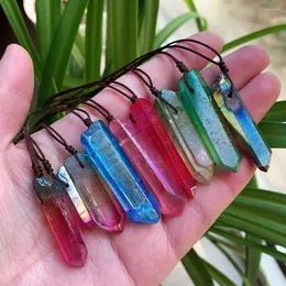 Pendant Necklaces Natural Crystal Necklace Long Tassel Colorful Quartz Irregular Raw Stone Hexagonal Point Stick Wand Pendulum