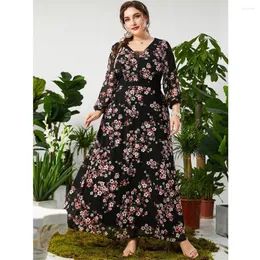 Etniska klädkvinnor plus storlek Stora maxiklänningar 2023 Luxury Chic Elegant Long Sleeve Floral Print Evening Party Festival Robe Gown