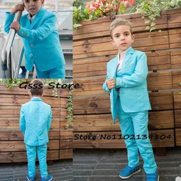 Set di abbigliamento Summer Boy Suit 2 pezzi Casual Wedding Tuxedo Sky Blue Blazer formale Set Abbigliamento per bambini Giacca per bambini Pantaloni Set W0224