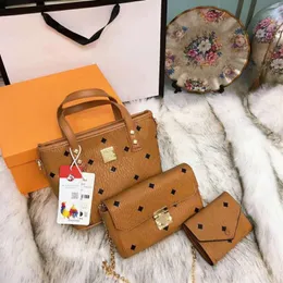 3pcs Tote Chain Bag Wallet M модная печатная сумка для цепочки сумочка 03242x