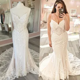 Lace Bridal Wedding Dress 2023 Designer Spaghetti Neck Mermaid vestidos de novia Beach Garden Castle Chapel robe de mariee Order-to-made Court Train Deep V-Back Real