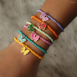 Charm Armbänder 6 stücke Böhmische Einfache Miyuki Perlen Kette Set Für Teenager Mädchen Mode Bunte Schmetterling Armband Frauen Schmuck