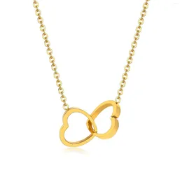 Pendant Necklaces Gold Color Stainless Steel Finished Inner Sand For Women Fashion Jewelry Double Heart Pendants Gift To Her