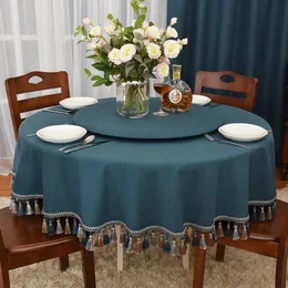 Tischdecke im europäischen Stil, Gartentischdecke, Stoff, runde Quasten, einfarbig, modern, schlicht, für den Haushalt