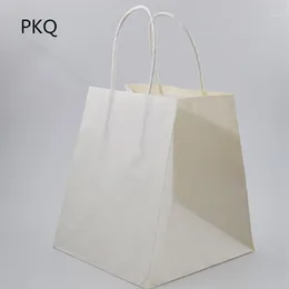 Envoltura de regalo 30pcs bolsas de papel kraft marrón blanco bolsas pequeñas con manijas para hornear envasado de pan de galletas para llevar 15x15x17cm1200j