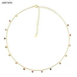 Andywen 925 Sterling Silver Gold Zircon Charm ChokerチェーンネックレスロックパンクパーティーNew Beads Pendant 2020 Fine Jewelry MX286Q