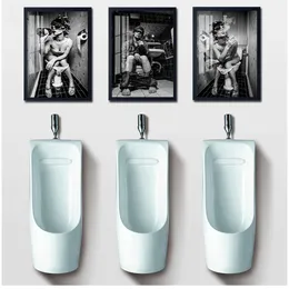 Picture Poster Black And White Painting Toilet Sexy Woman Man Canvas Prints Bar Girl Smoking And Drinking Bathroom Woo