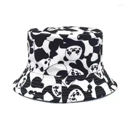 Basker reversibel svart vit ko panda mönster hink hattar fällbara panama hatt fiskare mössor för män kvinnor gorras sommar