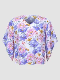 Kvinnors plus-storlek t-shirt Finjani Fashion Woman Bluses Plus Size Women's Clothing Tie-Dye Print Doll-Sleeve Short Sleeve Tops 230224