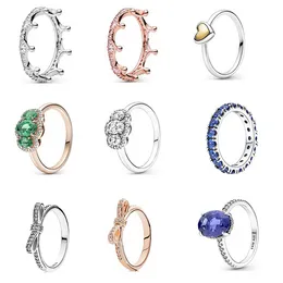 Pandora-925 prata esterlina balançar encantos coração brilhante zircão anel banhado com 14k amor moda casal anel moda
