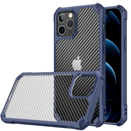 Luxus Carbon Fiber stoßfeste Hülle für iPhone 14 Pro MAX SE XS XR X 8 Plus Samsung S21 Ultra FE Matte Bumper Transparent Armor Cover