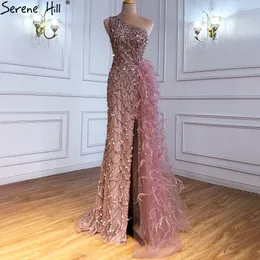 Party Dresses Pink Luxury One Shouder Split Evening Dresse Elegant Mermaid Beading Gowns Feathers for Women Party BLA70829 SERENE HILL 230223