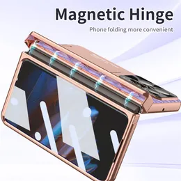 Fashion Small Plain Skin Leather Phone Case for OPPO Find N2 Magnetic Hinge Folded Hidden Bracket Shell with Touch Pen