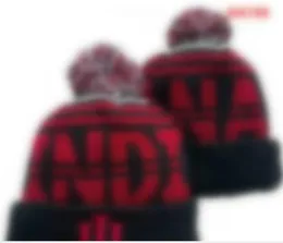 Cappellini da uomo Cappelli NCAA Tutte le 32 squadre Indiana Berretti con pon pon con risvolto a righe Lana laterale calda USA College Sport Cappello lavorato a maglia Berretto da hockey per donna A2