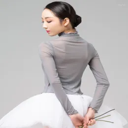 Abbigliamento da palcoscenico Abbigliamento da balletto per donne adulte Performance Tinta unita Manica lunga Skinny Stretch Camicetta vaporosa Costume da pratica di danza