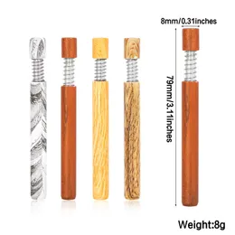 Wooden Pipe Wooden Pattern Metal Aluminium alloy Retractable Snuff Pipe Portable Snuff Bottle Pen Snuff Spring Bottle 79mm Smoking Tool