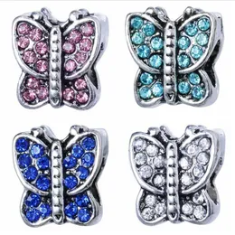 Whole 50PCS Fashion Alloy Metal Rhinestone Butterfly Beads fit European Charm bracelet DIY Jewelry For Women Low RHB772560