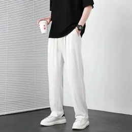 Pantaloni da uomo Moda Estate Tessuto fresco da uomo Baggy Casual Dritto Coreano Streetwear Pantaloni sportivi a gamba larga Pantaloni Bianco Albicocca Grigio