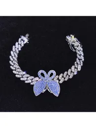 Łańcuch łącza 12 mm stone Miami Cuban Link Chain Blue Butterfly Bransoleta Hip Hop Rock Iced Out Bling Women Men Men Bejdia 2022 NOWOŚĆ G230222