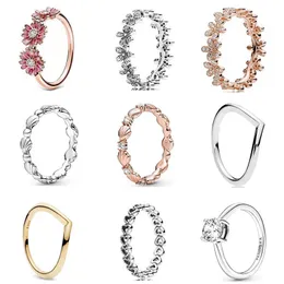 Pandora-925 Sterling Silver Silver Dangle Charms V Farmling Zircon Ring Daisy Love Fashion Trend Trend Trend Trend