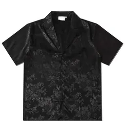 Męskie koszule zwykłe harajuku męska koszula czarny kwiat nadruk krótki rękaw pojedynczy klatka piersiowa luźna koszula 2022 Hip-hop plaż