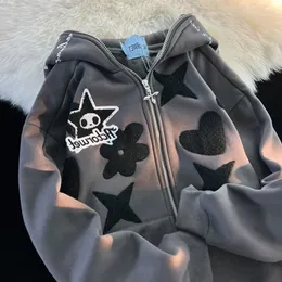 Kadın Hoodies Sweatshirts y2k kawaii kıyafetleri harajuku tam fermuarlı hoodie erkekler sonbahar kış gotik web sweatshirt hip hop grunge büyük boy ceket ceket 230224