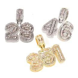 Nytt 18K Gold Bling Cubic Zirconia 0-9 nummer Pendanthalsband Iced Out Diamond DIY Custom Sports Number Hip Hop Jewelry Gift för 299m