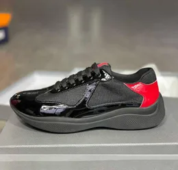 Chaussures de sport pour hommes design america's cup baskets en cuir verni baskets plates en maille noire à lacets chaussures de sport pour hommes chaussures de course en plein air 38-46