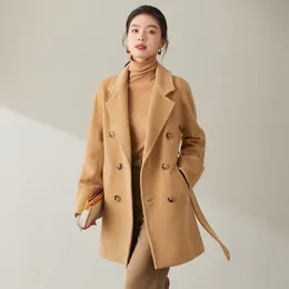 Women's Jackets 101801 high end women's doublesided cashmere coat winter camel double row button pure wool womens clothing 230223