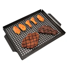 Verktygstillbehör BBQ GRILLA TOPPER TRAY Rektangel Barbecue Pan Carbon Steel Baking Non-Stick Dish Grill Mesh Kitchen Tool