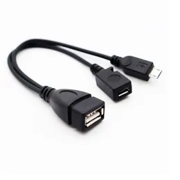 400pcs lot 21cm siyah 2 in 1 OTG Mikro USB Ana Bilgisayar Güç Y ayırıcı USB adaptörü Mikro 5 Pin Erkek Kadın Kısa Kablo DHL Shipm299W