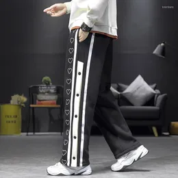 Pantaloni da uomo Trendy Sport Casual Pantaloni da uomo al petto con cuciture Salopette dritta con travi a vista Hiphop Streetwear Pantaloni larghi Taglie forti