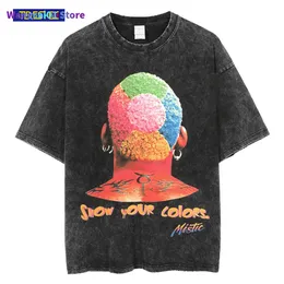 Wangcai01 męskie koszulki zgrywanie sprane T Shirt mężczyźni hiphopowy sweter Dennis Rodman graficzny T Shirt krótki Seve T Shirt 2022 Harajuku moda męska Tees 0224H23