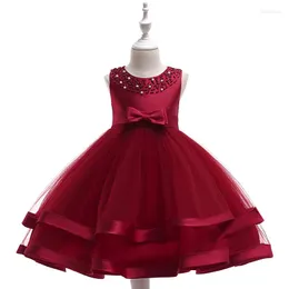 Flickaklänningar 2023 SALE Summer Kids Girls Dress Birthday Party Wedding Ball Gown Elegant Red Sleeveless Princess för 2-10T