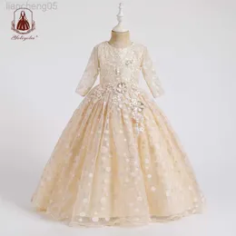 Платья девочки yoliyolei Пушистые подружки невесты платье Dot модные аппликации халат принцесса Enfant Fille Длинные детские детские платья для девочек W0224