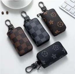 PU Leather Bag Keychains Car Keys Holder Key Rings Black Plaid Brown Flower Pouches Pendant Keyrings Charms for Men Women Gifts 4 colors