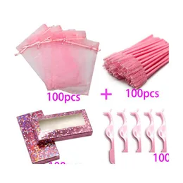 CAR DVR FALSE EYCLASS 50/100PCS 4 I 1 BK Eyelash Packaging Bag Shining Glitter Color Pink Box med borstar och franspinnare Drop Deliver Dhleg