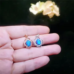 Colares pendentes Mulheres Blue Opal Flor da vida Colar White Crystal Oval Stone Charme Gold Rose Chain For WomenPenda