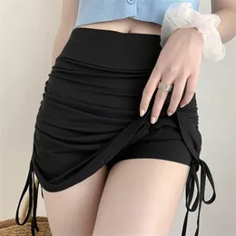 Skirts Skirts Female Harajuku Summer Autumn Period Ladies Thread Side Draw String Elastic Sexy Mini Skirts Womens Chic 230223