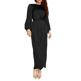 платье этническая одежда для женщин фиолетовое арабское платье классический круглый вырез элегантная талия, мода благородный маленький фонарь рукав манжета эластичная застежка