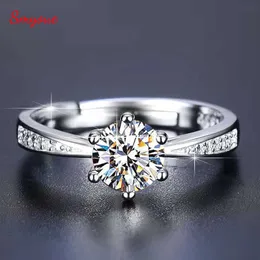 Pierścienie Smyoue Real 3 karatowy misanite ślubny dla kobiet srebrny okrągły genialny diament Pierścionki zaręczynowe