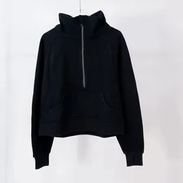 Sport tröja kvinnor yoga hoodie kvinnor stativ krage lavendel brev tryckning svart förtjockning sport khaki grå halv dragkedja frerry tröja lösa korta kläder