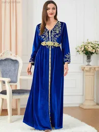 Ethnic Clothing Winter Moroccan Embroidered Caftan Arabic Long Dress Women GoldenTrim Muslim Party Dresses Dubai Turkish Modest Abayas Kaftan