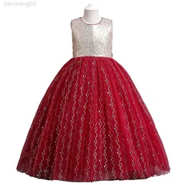 Abiti da ragazza Bambini Ragazze Paillettes dorate Party Princess Dress Ball Gown Adolescente Pizzo Sera Matrimoni Prom Emcee Vieni 3 ~ 12 anni Vestiti W0224